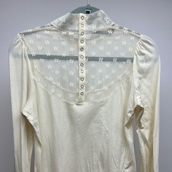 Free People Cream Pleated Blouse with Mandarin Collar - Picture 5 of 9